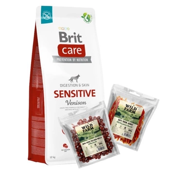 BRIT CARE Grain-free Sensitive Venison 12kg & WILD FARM Mix príchutí 2x500g