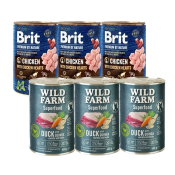 Brit Premium by Nature Chicken With Chicken Hearts 3x400g + Wild Farm Superfood Duck 3x400g