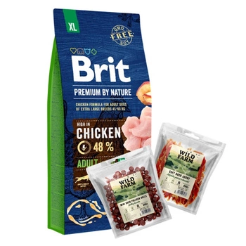 BRIT Premium By Nature Adult XL 15kg & WILD FARM Mix príchutí 2x500g