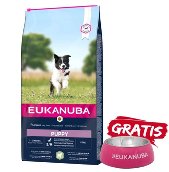EUKANUBA Puppy&Junior Small/Medium Lamb&Rice 12kg + miska ZADARMO!