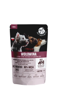 PetRepublic jemne nakrájané kúsky v jemnej omáčke - hovädzie mäso 100g pre psov