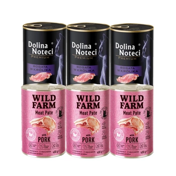 Dolina Noteci Premium pre mačky bohatá na králika 3x400g + WILD FARM Pate Pork 3x400g
