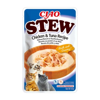 INABA Cat Ciao Stew - krémový guláš s kuracím mäsom a tuniakom pre mačky 40g