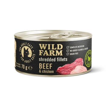 WILD FARM Fillets Beef&Chicken 70g - mokré krmivo pre mačky bez obilnín, filety vo vývare