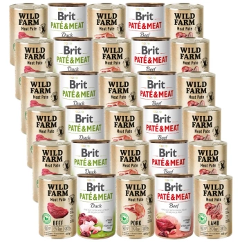 BRIT PATE & MEAT + WILD FARM Paštéta Mix chutí 30x400g