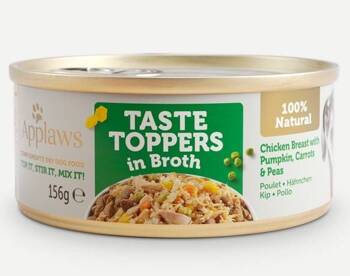 Applaws Taste Toppers Prírodné vlhké krmivo pre psov Kuracie mäso s tekvicou, mrkvou a hráškom vo vývare 156g konzerva