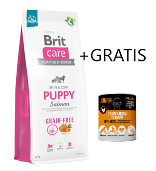 BRIT CARE Dog Grain-free Puppy Salmon 12kg + Mr.BIG Junior kúsky v omáčke s kuracím mäsom 400g pre psy GRATIS!!!