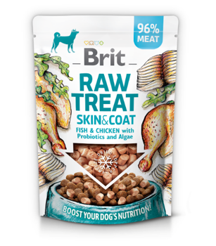 BRIT CARE Dog  Raw Treat Skin & Coat Fish & Chicken with Probiotics and Algae 40g