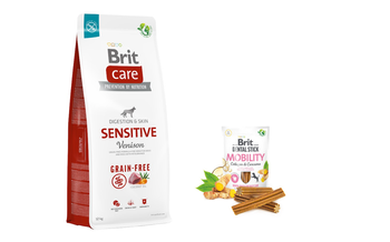 BRIT CARE Grain-free Sensitive Venison 12kg + BRIT CARE Dog Dental Stick Mobility with Curcuma & Collagen 7szt