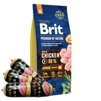 BRIT Premium By Nature Junior M 15kg + Hektor 3x900g