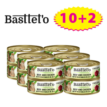 Basttet'o Original Beef & Chicken & Vegetable Jell-O pre mačky 12x85g (plechovka)