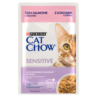 CAT CHOW Sensitive krmivo pre mačky s lososom a cuketou v omáčke 85g