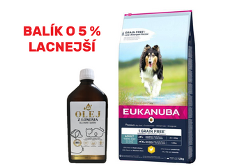 EUKANUBA Adult Chicken L/XL Grain Free 12kg + Lososový olej obohatený o vitamíny 500ml -5%