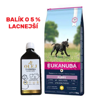 EUKANUBA Puppy&Junior Large Breed 15kg + Lososový olej obohatený o vitamíny 250ml -5%