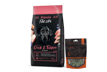 FITMIN dog For Life Duck & Turkey 12 kg + Dentálna pochúťka pre psy 70g GRATIS