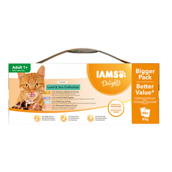 IAMS- Delights sáčkové krmivo pre dospelé mačky - s výberom mäsa a rýb v omáčke 40x85g