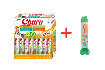 INABA Churu pre mačky - zmes príchutí s kuracím mäsom 40x14g + servírovacia lyžica GRATIS