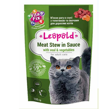 Leopold Teľacie dusené v omáčke so zeleninou pre mačky 100g