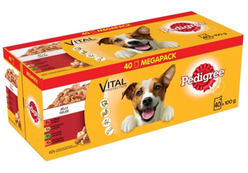 PEDIGREE Adult kapsičky 40x100g Mix príchutí - vlhké krmivo pre psov v želé (s hovädzím, kuracím, jahňacím a hydinovým mäsom)