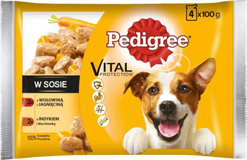 PEDIGREE Hovädzie s jahňacím mäsom / Morčacie s mrkvou 4x100g