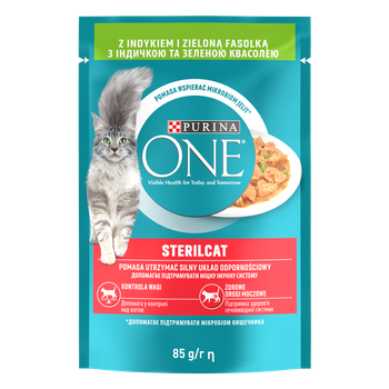 Purina One Sterilcat s morčacím mäsom a zelenou fazuľkou 85g