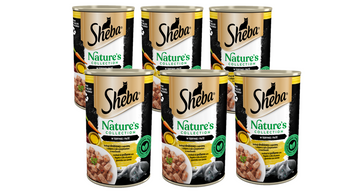 SHEBA konzerva 6x400 g Nature's Collection - vlhké kompletné krmivo pre dospelé mačky, hydinový koktail s pečeňou a rybím tukom, s mrkvovou prílohou, v terine