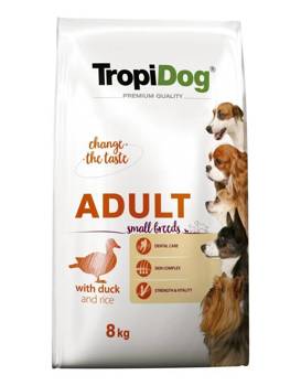 TROPIDOG Premium Adult Small Breeds s kačkou a ryžou 8kg