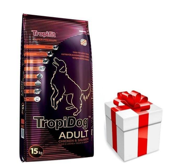 TROPIDOG Super Premium dospelí stredné a veľké plemená kuracie mäso s lososom 15kg + prekvapenie pre vášho psa ZDARMA