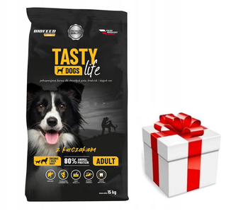 Tasty Dogs Life krmivo pre psov s kuracím mäsom 15 kg (stredné a veľké plemená) + prekvapenie pre vášho psa GRATIS