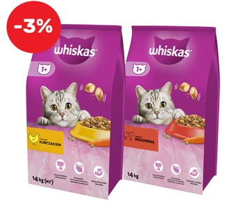 WHISKAS Hovädzie mäso pre dospelých 14 kg + Whiskas s kuracím mäsom 14 kg