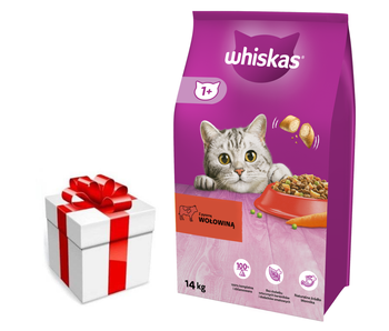 WHISKAS Hovädzie mäso pre dospelých 14 kg + prekvapenie pre mačku ZDARMA