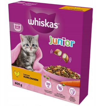 WHISKAS Junior 800 g - suché krmivo pre mačiatka s lahodným kuracím mäsom