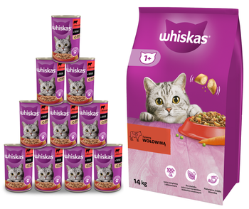 Whiskas Adult s hovädzím mäsom 14kg + 10xWHISKAS Adult 400g