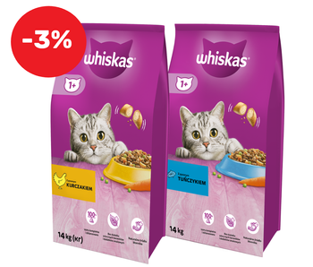 Whiskas granule s tuniakom 14 kg + Whiskas s kuracím mäsom 14 kg