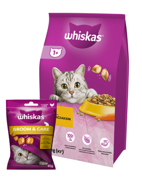 Whiskas s kuracím mäsom 14 kg + WHISKAS Healthy Shine 45g pochúťka pre mačky, s kuracím mäsom